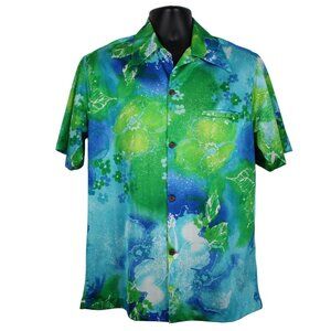 Island Casuals Waikiki Hawaiian Aloha Shirt Medium Floral Hibiscus 70s 80s Vtg